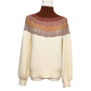 Maurice's Cream Earth Tone Mock Turtleneck Crochet Sweater Relaxed Fit Small